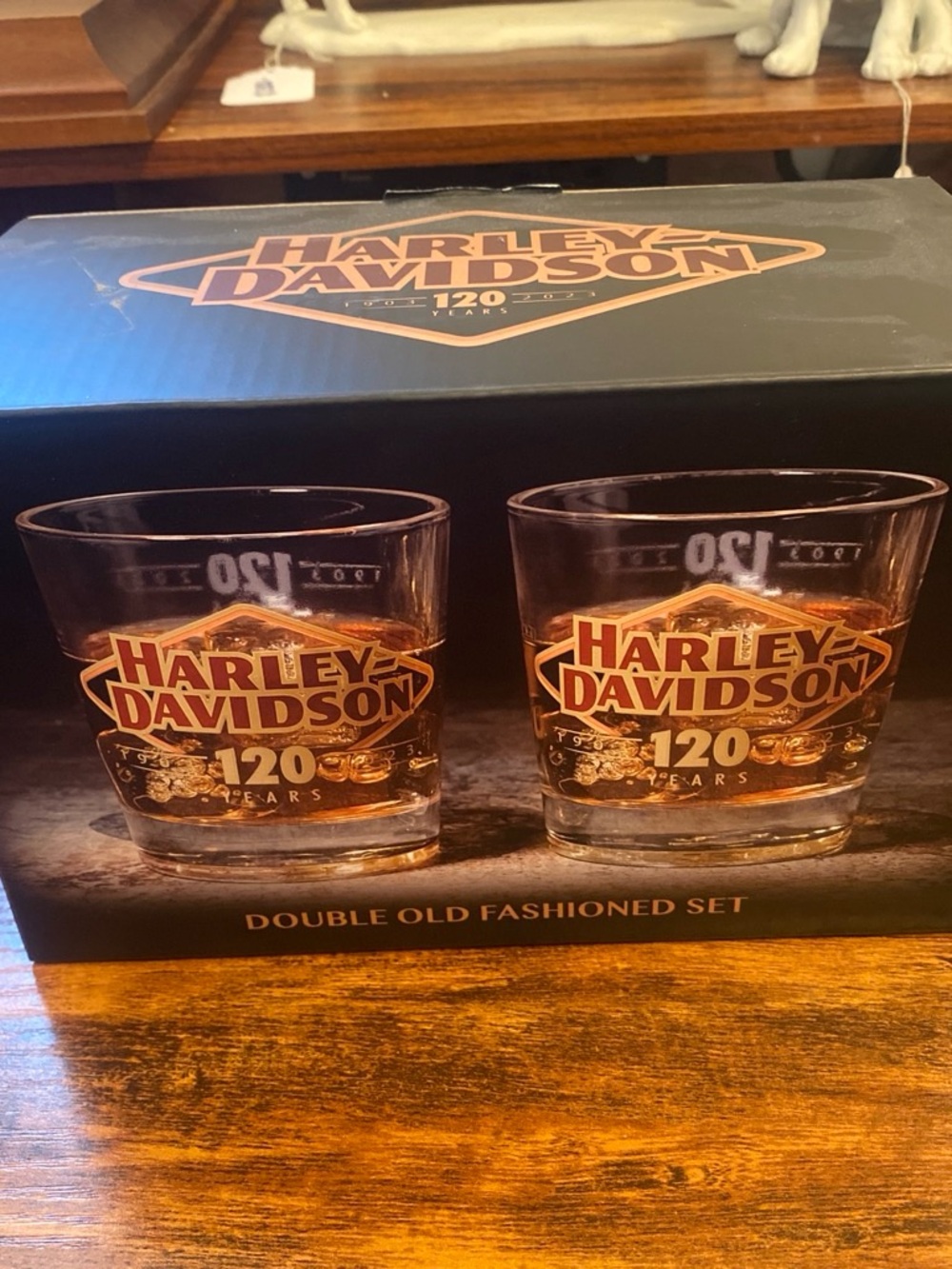Harley-Davidson Double Old Fashioned Glasses - Black & Orange Logo